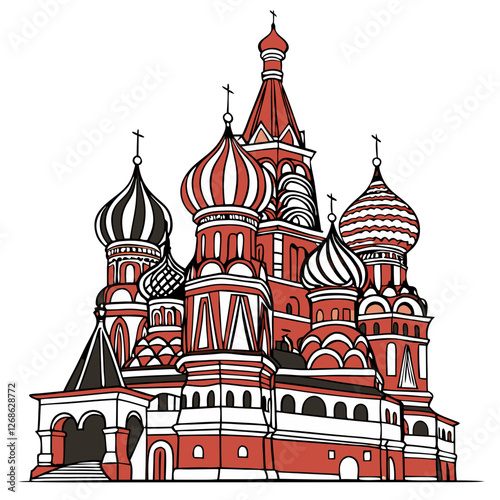 Vector Illustration of Saint Basil’s Cathedral in Russia, Isolated. Perfect for: Russia, Historic Landmarks, Religious Architecture