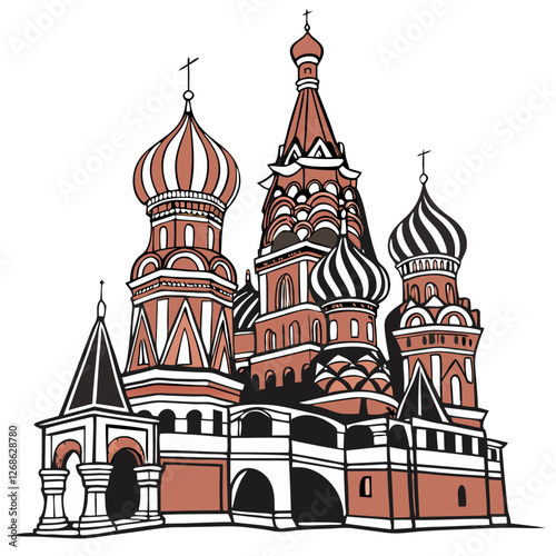 Vector Illustration of Saint Basil’s Cathedral in Russia, Isolated. Perfect for: Russia, Historic Landmarks, Religious Architecture