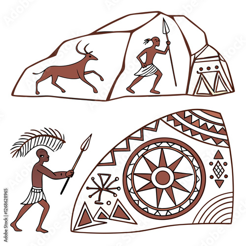 Vector Illustration of Tassili n’Ajjer Rock Paintings in Algeria, Isolated. Perfect for: Algeria, Ancient Art, Archaeological Sites