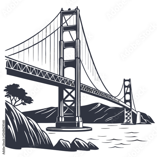 Golden Gate Bridge Vector Illustration - San Francisco Landmark. Perfect for: USA, Landmarks, Architecture