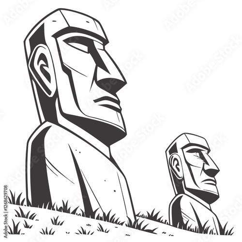 Moai Statues Easter Island Vector Illustration - Mysterious Stone Heads. Perfect for: Chile, Easter Island, Ancient Artifacts