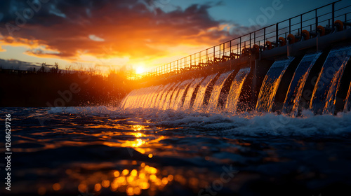 Wallpaper Mural Water cascading over a dam at sunset Torontodigital.ca