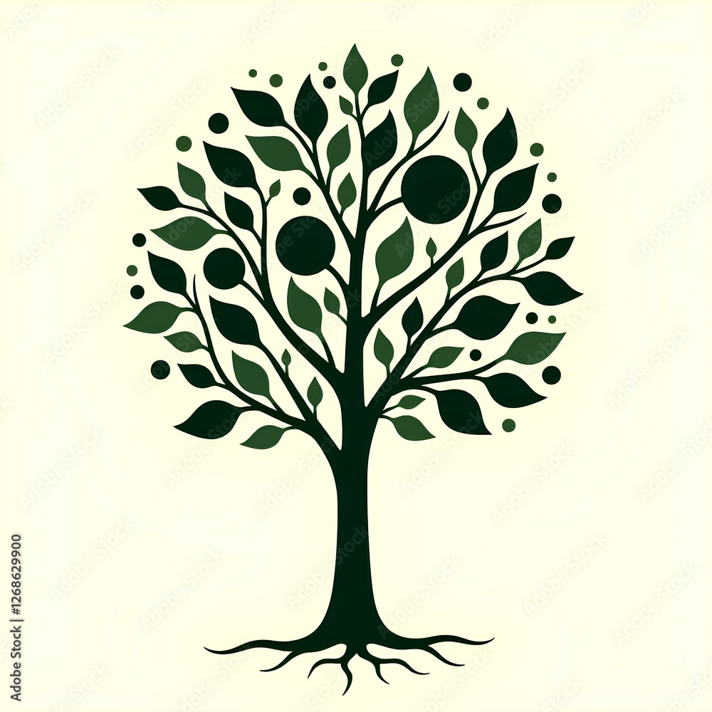 Obraz premium Elegant Abstract Tree with Leaves and Circular Elements