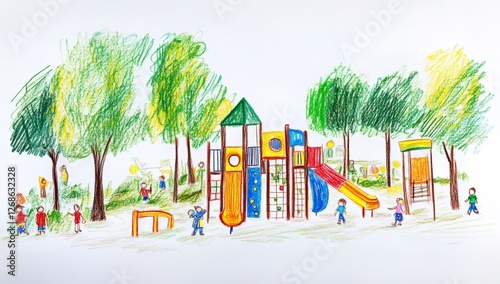 Children playing park playground drawing illustration