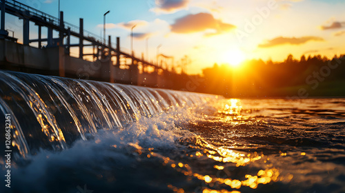 Wallpaper Mural Water Flowing Over Dam at Sunset Torontodigital.ca