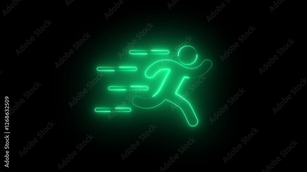 Glowing neon line runner sing. Running neon sign appear in center and disappear after some time background. Glowing neon line runner sing. Running neon sign appear in center and disappear after some time background.