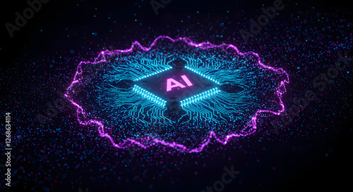 Futuristic AI Chip with Neural Network Visualization and AI spreading and AI awareness