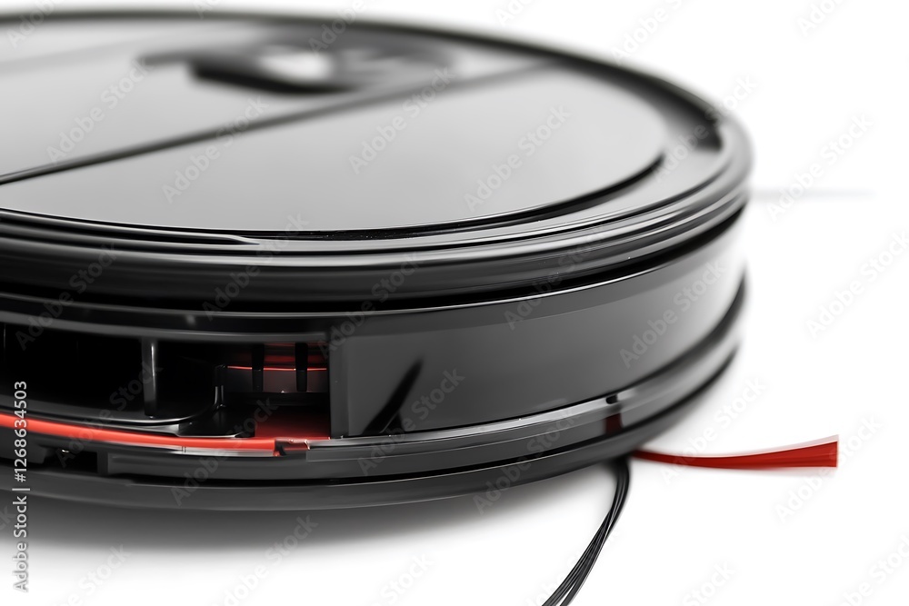 Fototapeta premium close up of a black robotic vacuum cleaner on white background with clipping path