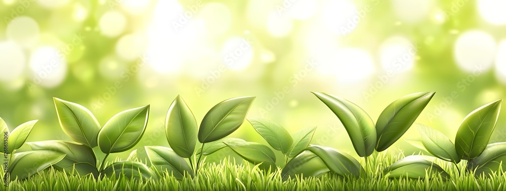 Lush Green Leaves in Sunny Spring Meadow Nature Background Lush Green Leaves in Sunny Spring Meadow Nature Background