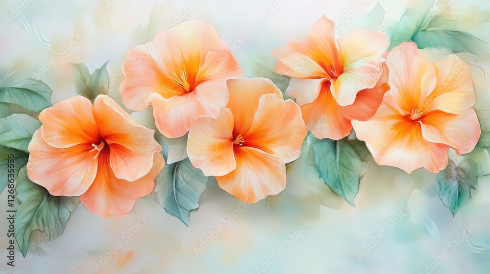 Soft watercolor flowers in pastel hues, evoking gentle beauty and serenity.