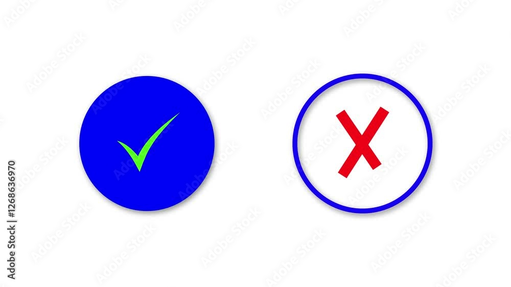 Tick or check mark and cross mark signs icon animation. right and wrong animated icons, False and true. Correct and incorrect, accept and reject. animation of a check mark or cross. Tick or check mark and cross mark signs icon animation. right and wrong animated icons, False and true. Correct and incorrect, accept and reject. animation of a check mark or cross.