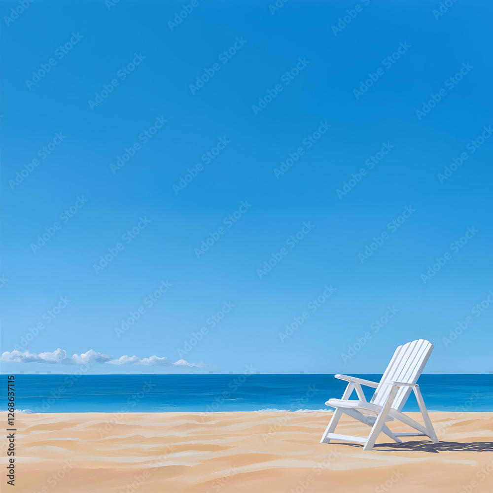 White Chair on Sandy Beach Under Bright Blue Sky White Chair on Sandy Beach Under Bright Blue Sky