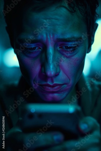 Sad Young Man Doomscrolling on Smartphone