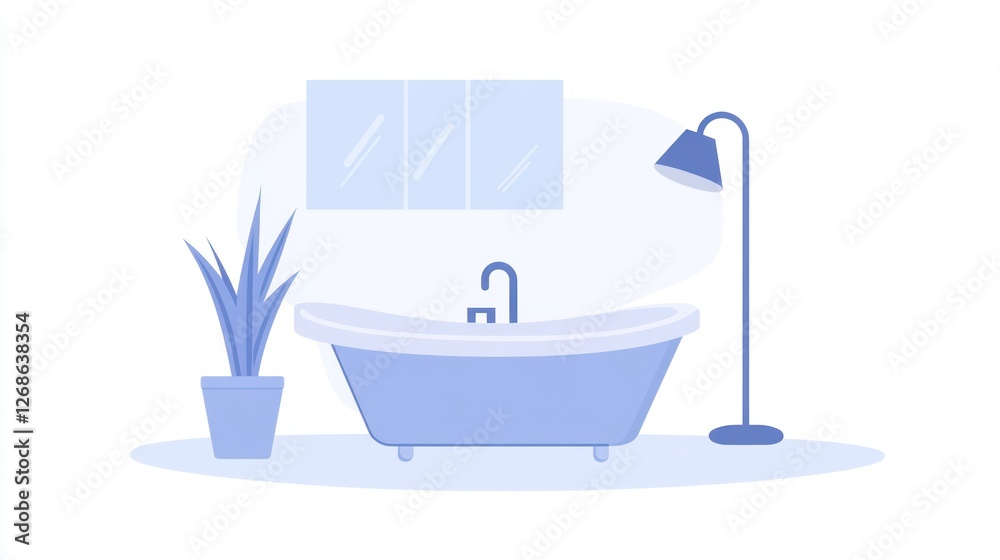 Simple modern light blue bathtub in a room. Interior illustration for website Simple modern light blue bathtub in a room. Interior illustration for website