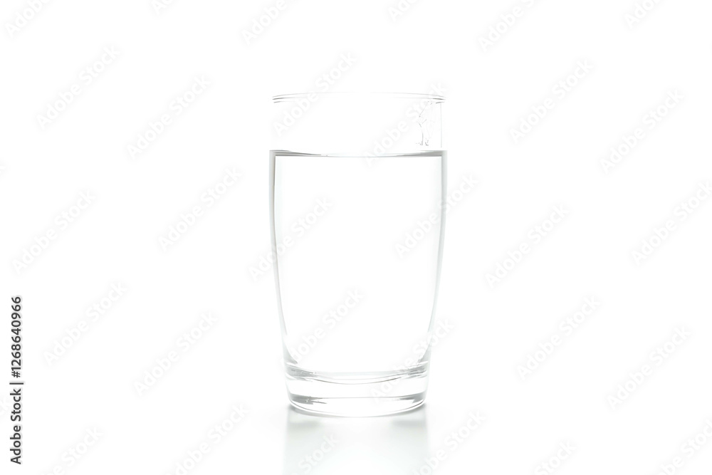 Clear Glass of Water on Bright White Background with Reflection Clear Glass of Water on Bright White Background with Reflection
