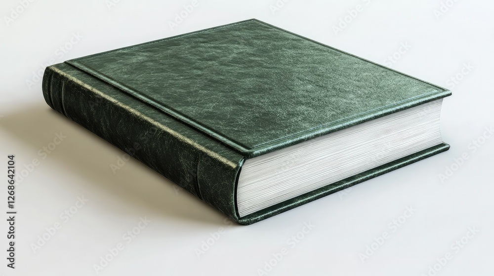 A futuristic hardcover book with a sleek metallic green cover, crisp edges, and a modern aesthetic, positioned on a white background