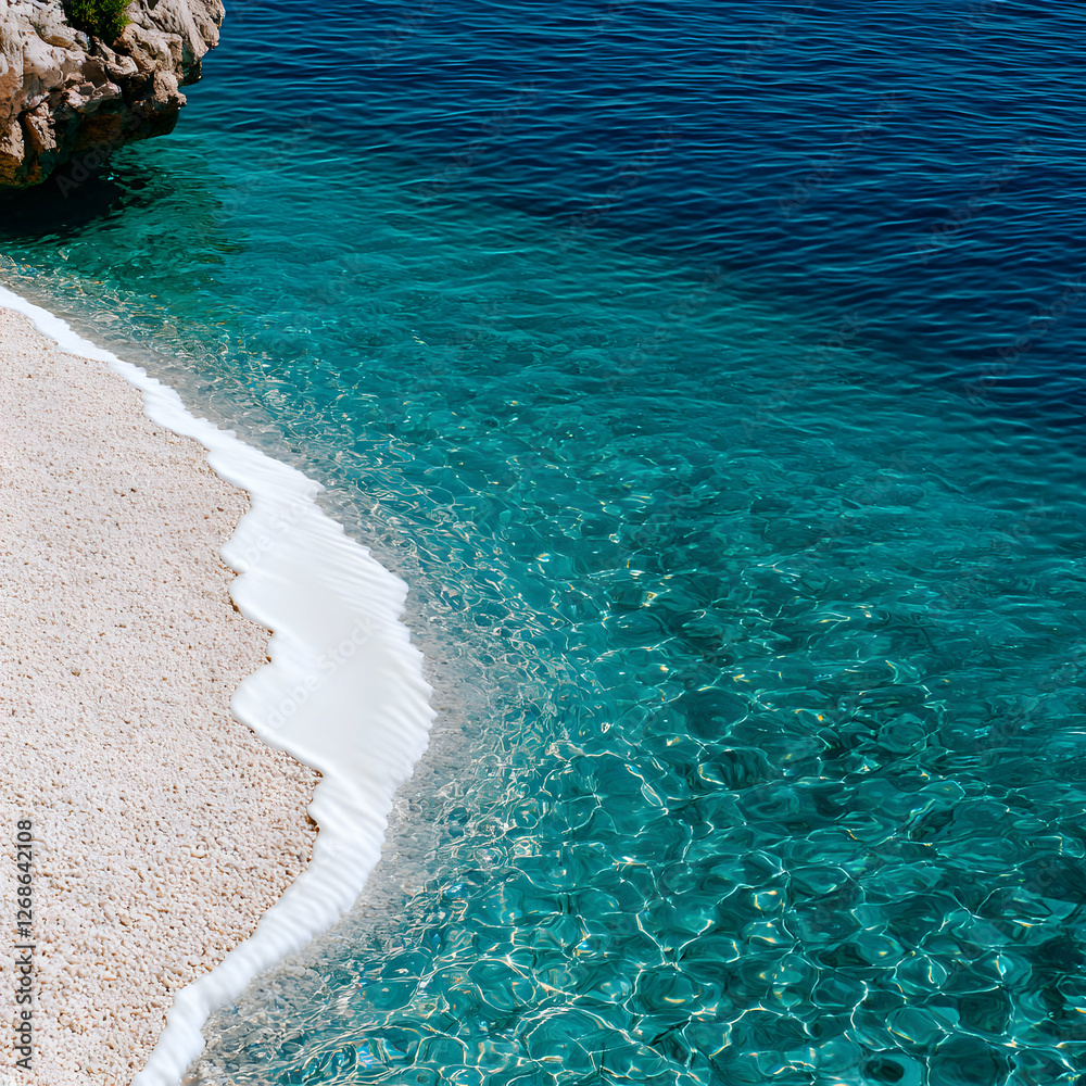 Obraz premium White Sand Beach Meeting Teal Sea Water