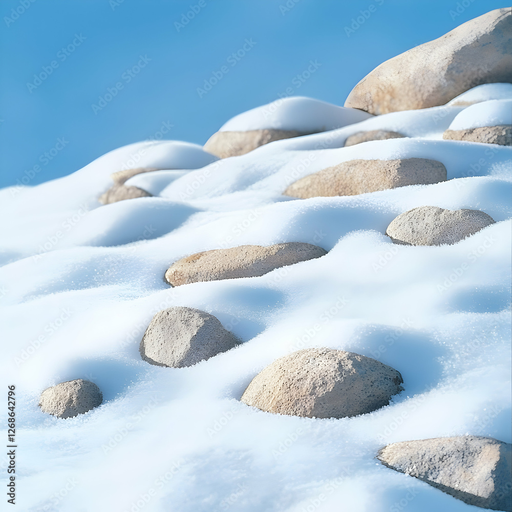 White Snow Covering Light Brown Rocks Winter Landscape White Snow Covering Light Brown Rocks Winter Landscape