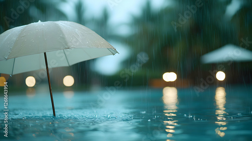 Wallpaper Mural White Umbrella in Rain-Filled Pool at Night Torontodigital.ca