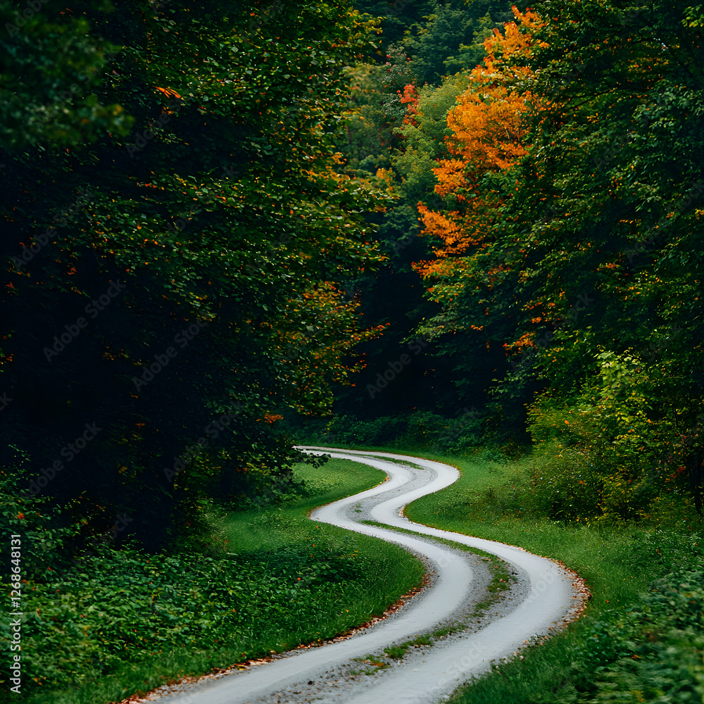 Fototapeta premium Winding Country Road Through Autumn Forest