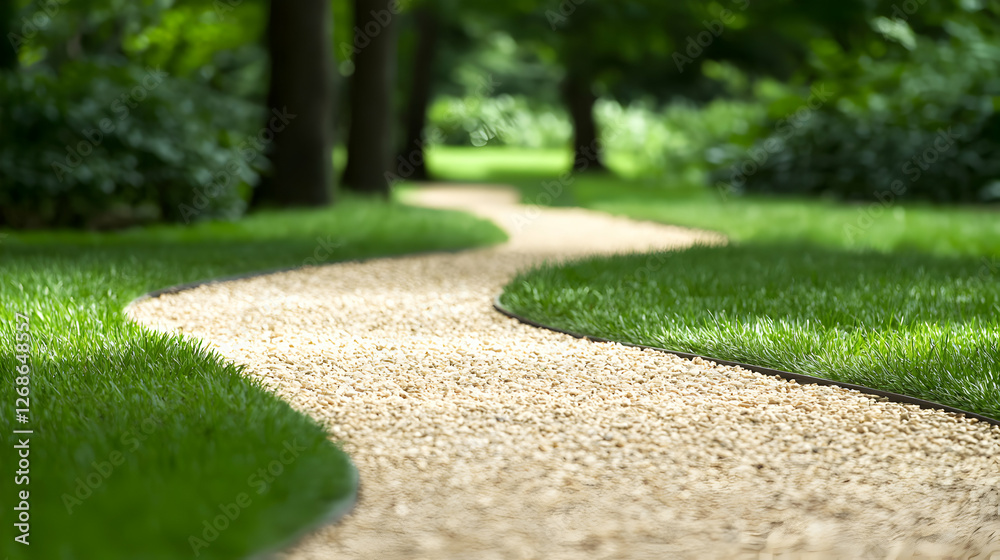Obraz premium Winding Gravel Path Through Lush Green Garden
