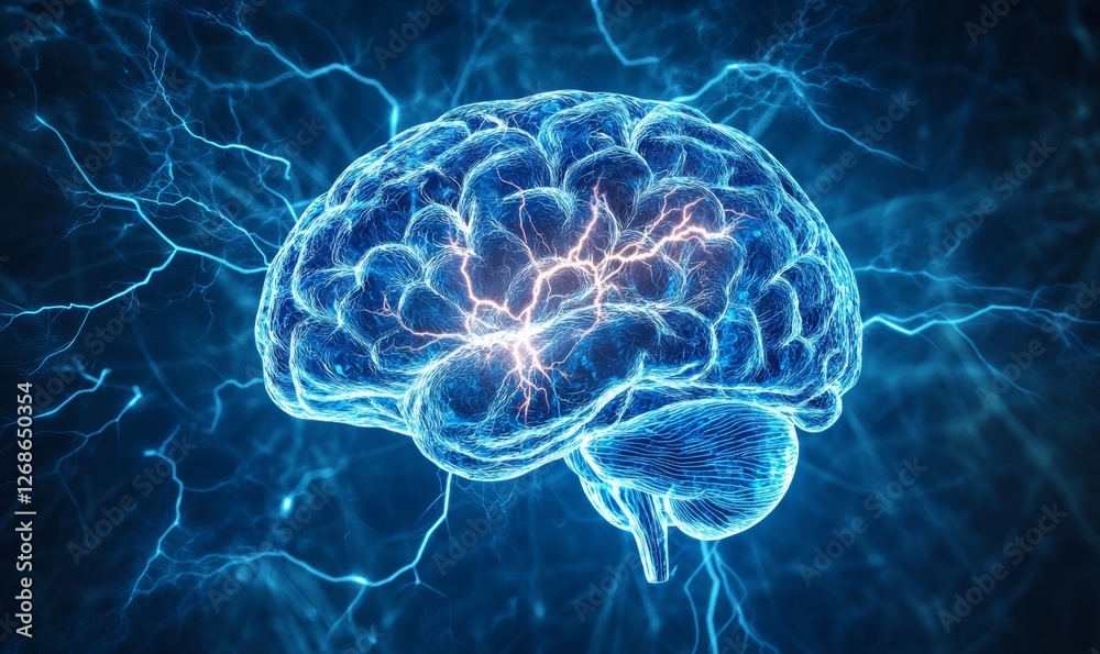 Human Brain with Electric Impulses and Neural Activity Human Brain with Electric Impulses and Neural Activity
