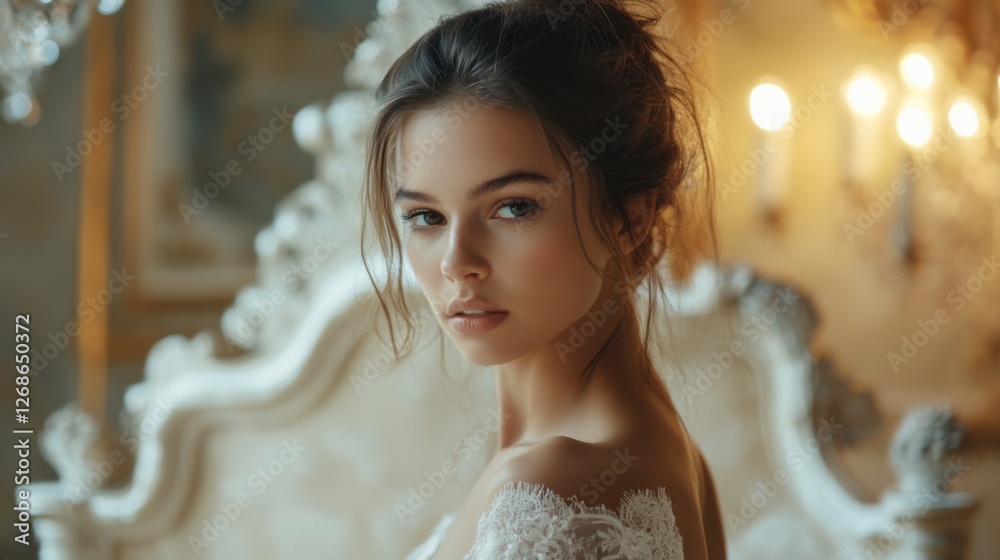 Naklejka premium beautiful woman in elegant white dress