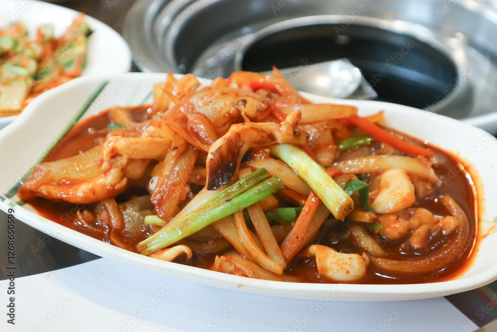 Fototapeta premium stir fried squid or stir fried spicy squid with onion