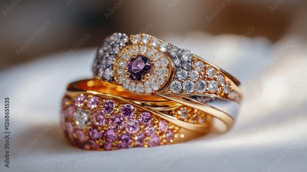 Naklejka premium exquisite gold and gemstone rings