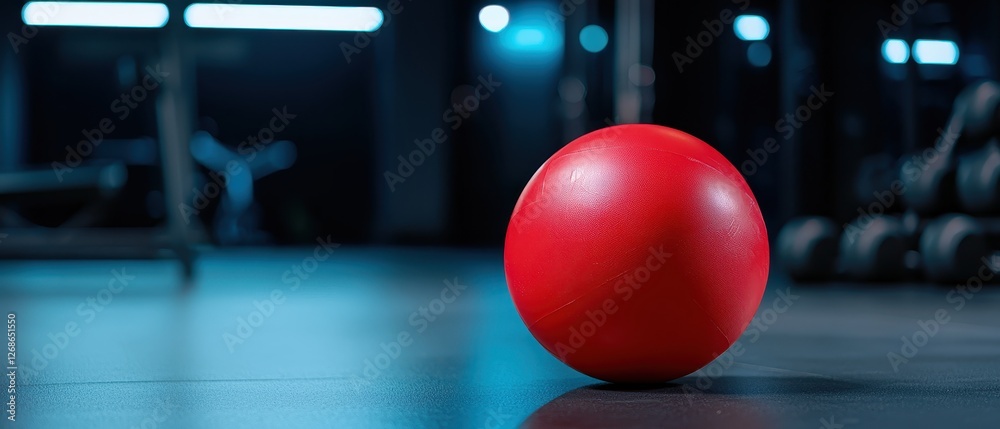 Dynamic workout action with red medicine ball in gym environment fitness training perspective Dynamic workout action with red medicine ball in gym environment fitness training perspective