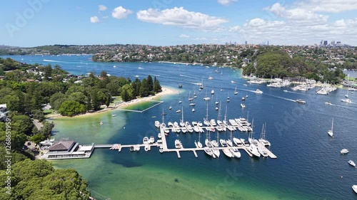 Breathtaking Aerial Views of Mosman, Sydney. NSW, Australia. Coastal Beauty & Marina Life. Drone 4K Footage