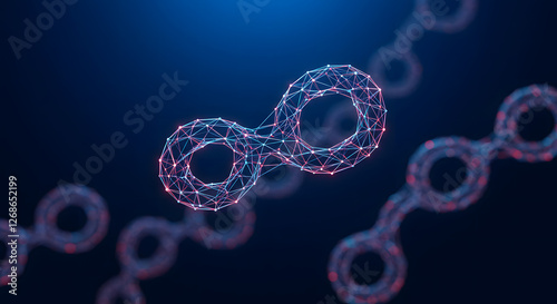 Abstract Molecular Network Structure with Blue and Red Connections