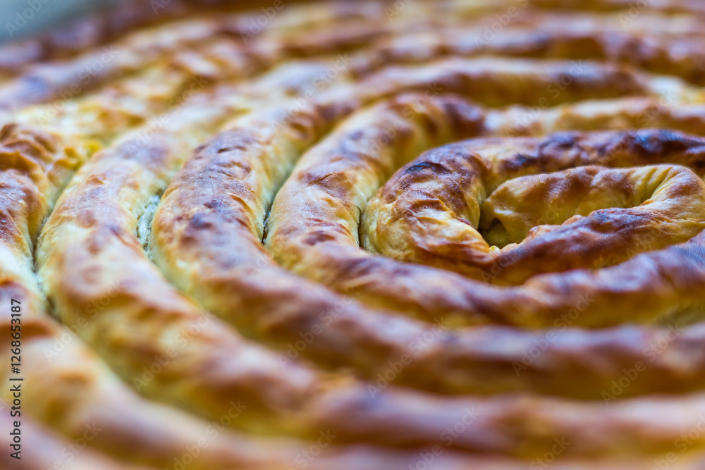 Rolled borek pastry in a bakery in Turkey