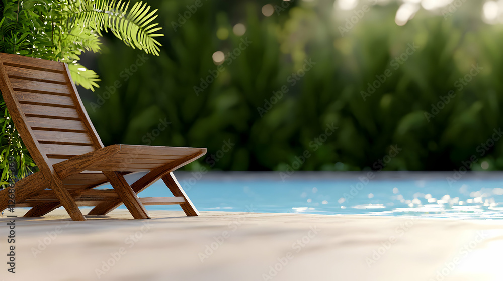 Obraz premium Wooden Chair by a Pool in a Tropical Setting