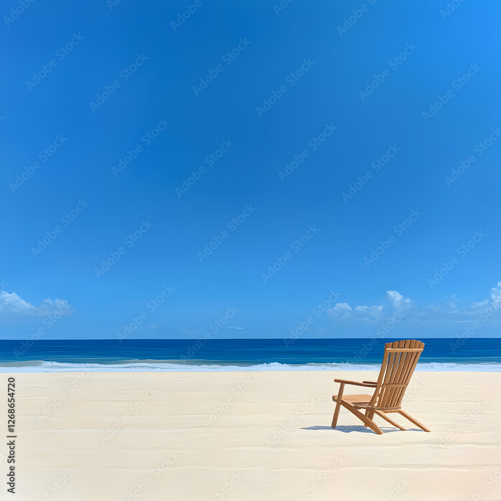 Wooden Chair on Sandy Beach Under Blue Sky Wooden Chair on Sandy Beach Under Blue Sky
