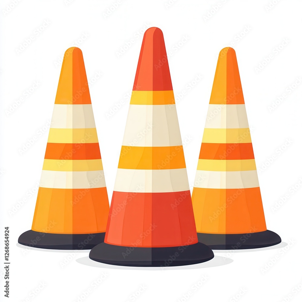 Traffic cones vector illustration flat design icon isolated on white background for construction safety Traffic cones vector illustration flat design icon isolated on white background for construction safety