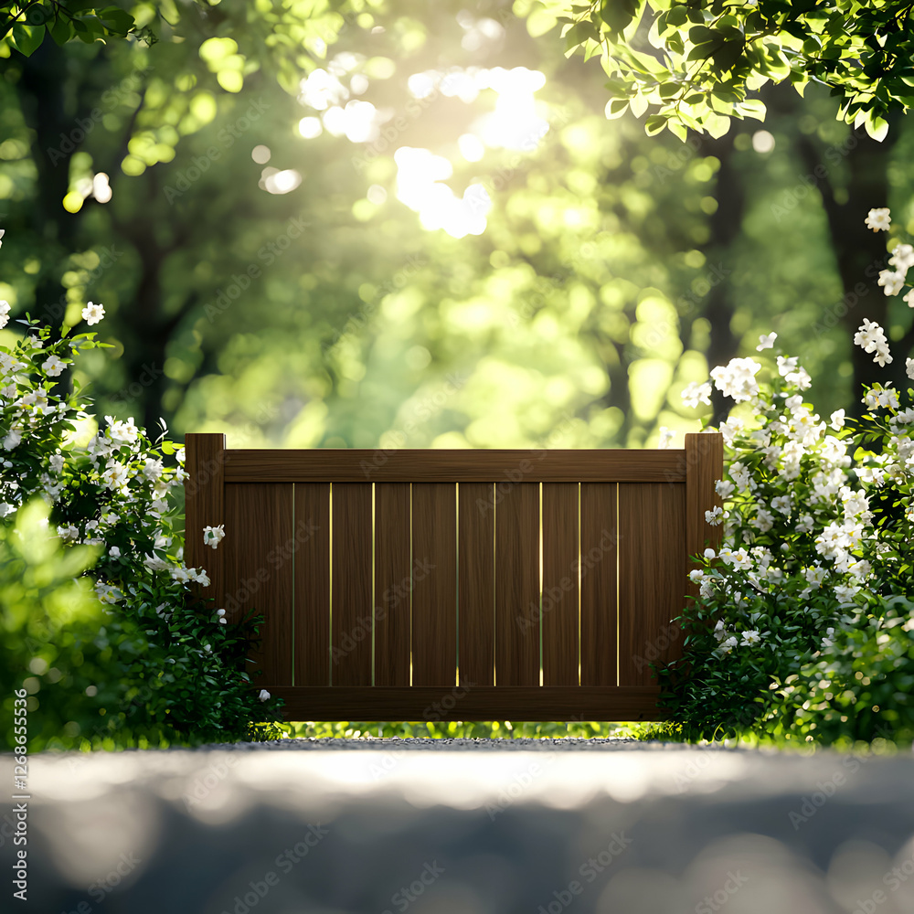 Fototapeta premium Wooden Gate in a Sunlit Garden