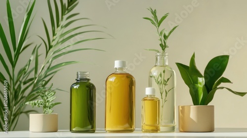 natural organic skincare products bottles and plants photo