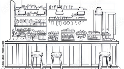 Sketch of a cozy bakery counter photo