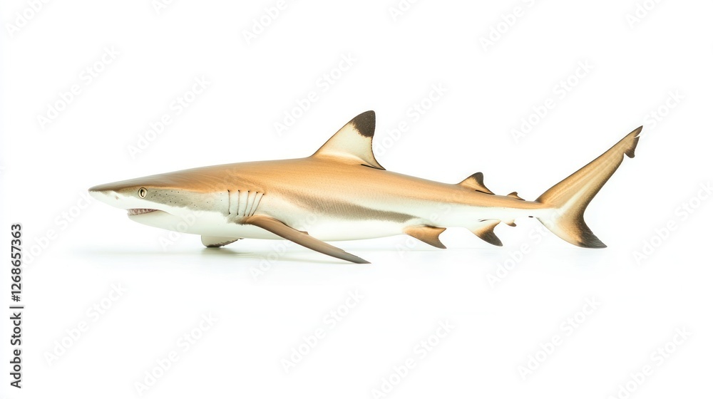 Fototapeta premium Close-up of a blacktip reef shark isolated on white background.