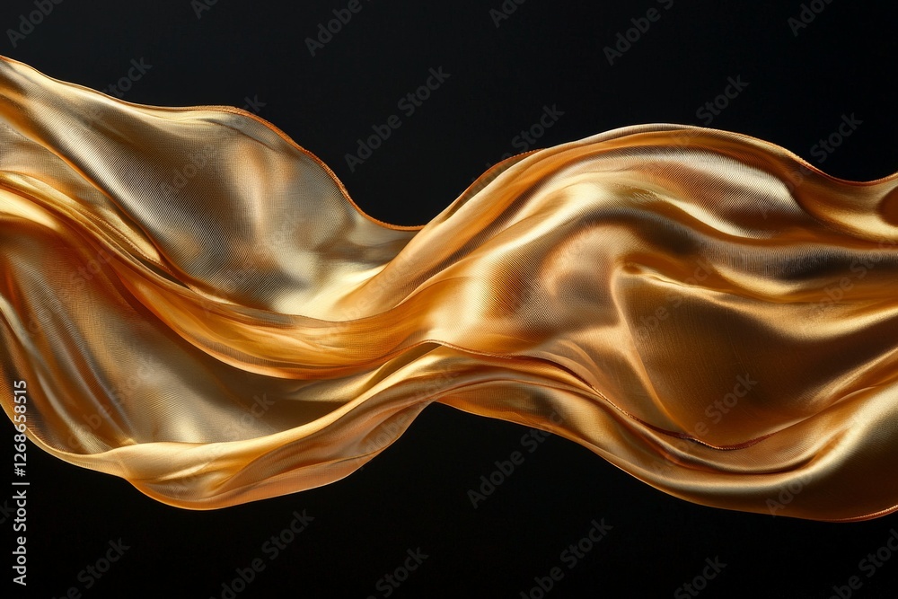 a floating golden fabric on a dark background