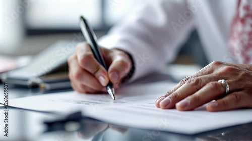 Close-up of Hands Signing Important Documents