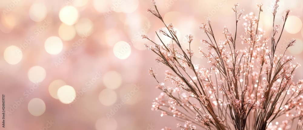 Naklejka premium A delicate arrangement of twinkling lights and soft pink tones, evoking a dreamy, magical ambiance.