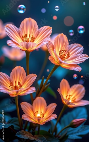 A stunning close-up of vibrant, glowing flowers in full bloom, illuminated with soft golden light.