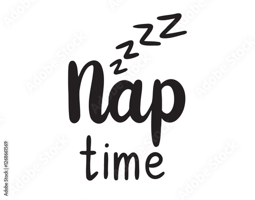 Nap time with z and zzz letters sticker for social media post. hand drawn doodle lettering poster phrase. Text quote, nap time handwritten words and comic letters 