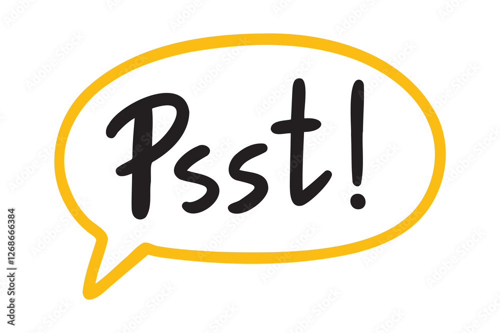Naklejka premium Psst sound obtain the attention of person. Pssst, hey you or excuse me speech bubble quote text lettering hand drawn sticker for social media content. Words pop art psst text.