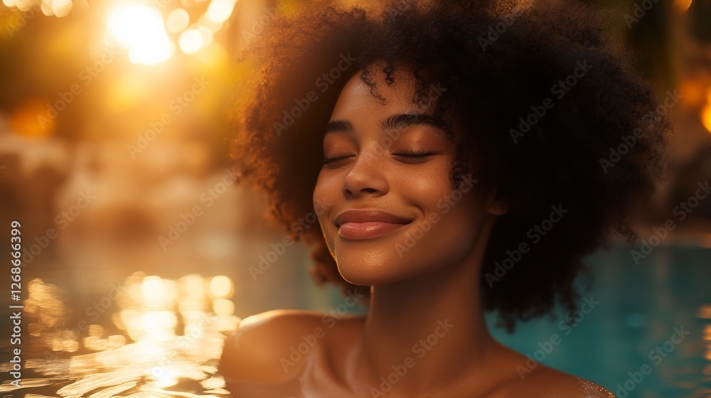 Fototapeta premium Woman’s radiant skin in a spa, embodying natural beauty and serenity.