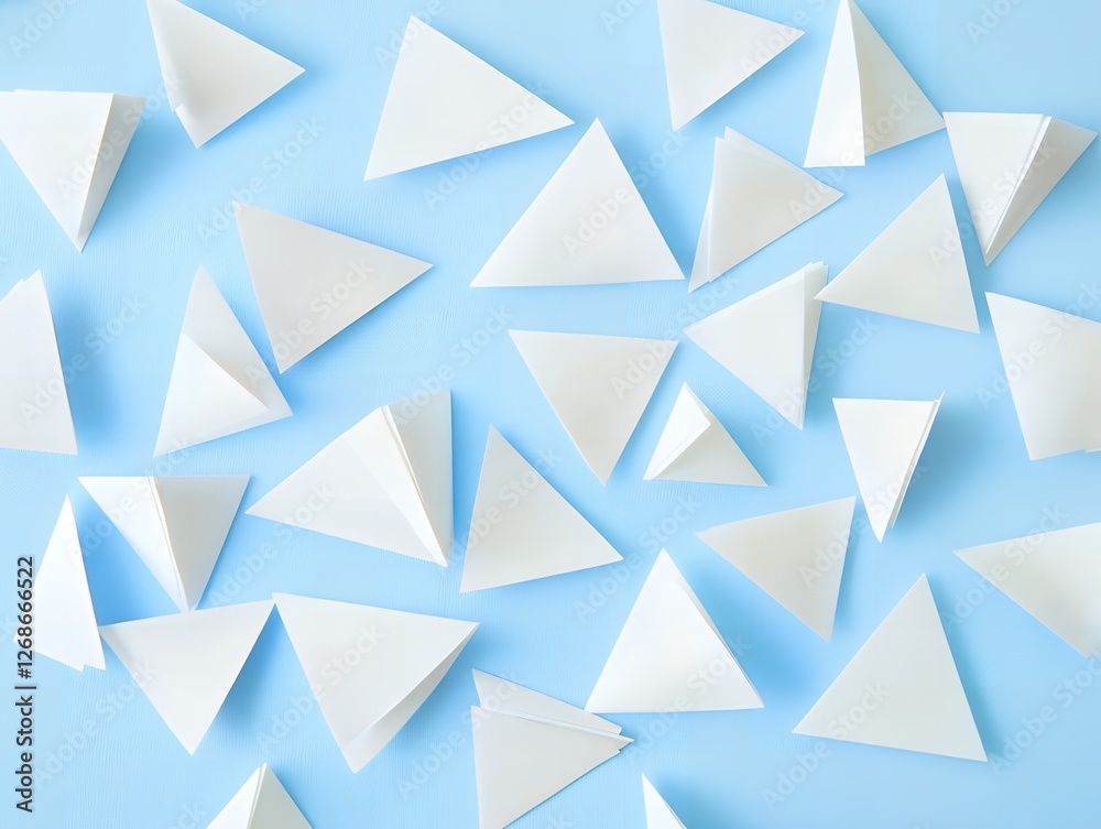 Abstract Background White Triangles Scattered on Light Blue Surface Geometric Pattern Design Abstract Background White Triangles Scattered on Light Blue Surface Geometric Pattern Design