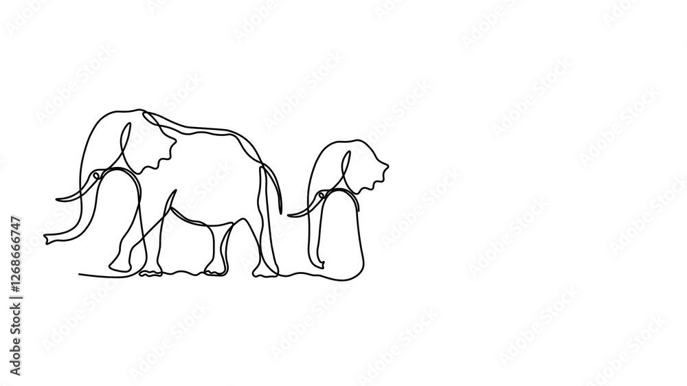 Abstract Elephant family. Self drawing animation one continuous line draw, logo Abstract Elephant family. Self drawing animation one continuous line draw, logo