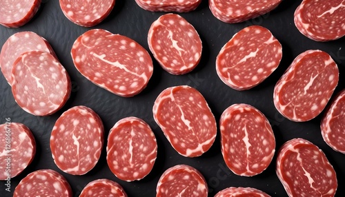 salami sausage slice isolated on white background top view